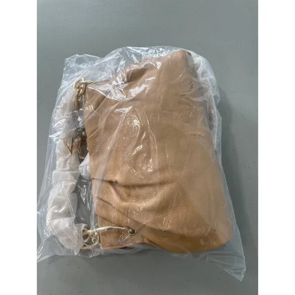 C Wonder by Christian Siriano Genuine Leather Clutch Crossbody Tan Gold Neutral - Picture 2 of 8